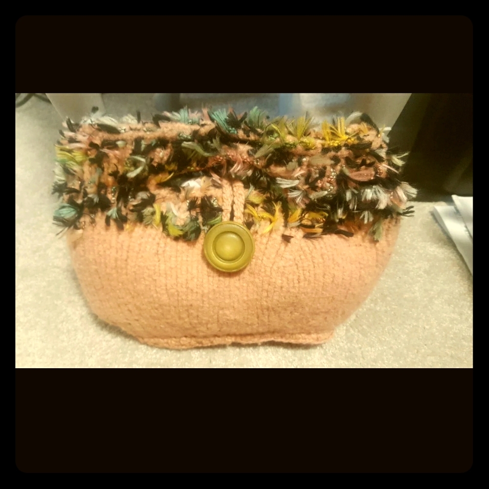 Handmade knitted blush pink cottage core purse